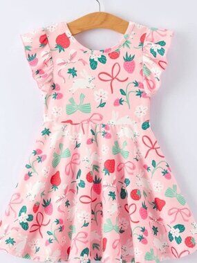 Rylee Faith Designs Pink Floral Easter Bunny Bows Strawberries Dress 2 4 5 6 7
